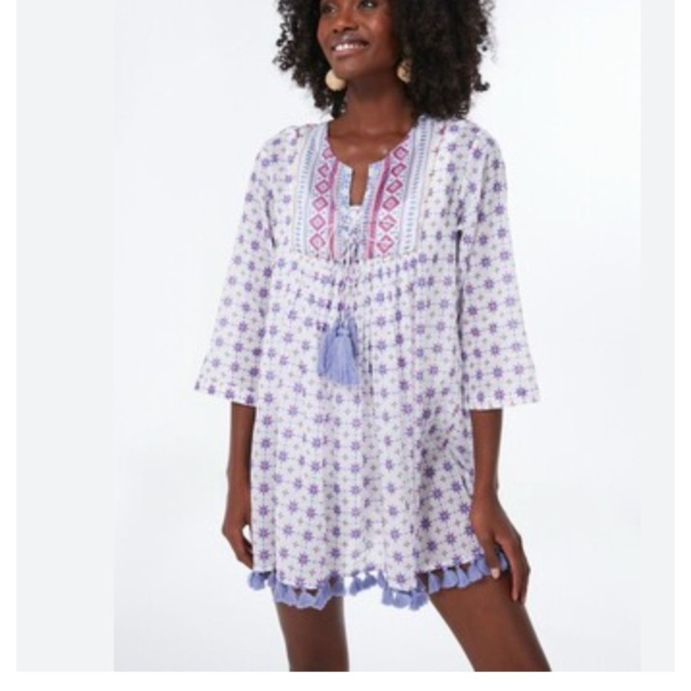Tuckernuck Ros Garden Tunic Dress‎  Print Tassel Detail Boho XS
